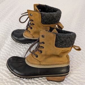 Sorel Slimpack Waterproof Duck Boots - Tan, Black & Gray - Leather & Rubber
